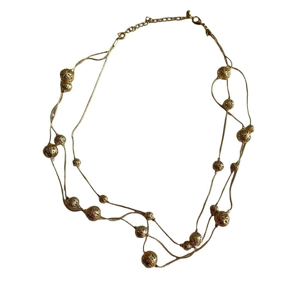 AVON Multistring Necklace with Filigree Bead Accents Gold Tone 16-19"
